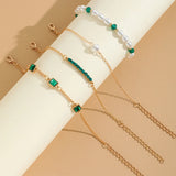 Green Gemstone Pearl Bracelet Set for Women Wedding Jewelry