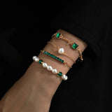 Green Gemstone Pearl Bracelet Set for Women Wedding Jewelry