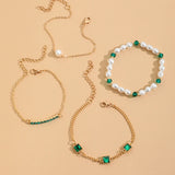 Green Gemstone Pearl Bracelet Set for Women Wedding Jewelry