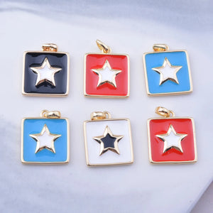 4pcs High Copper Enamel Square Star Pendant DIY Necklace Accessories