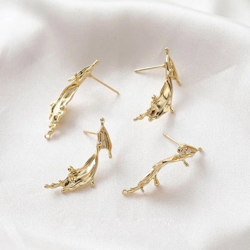 4pcs 14k Plated Water Flower Ear Studs Charms DIY Earrings Components