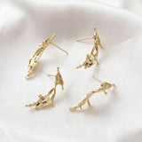 4pcs 14k Plated Water Flower Ear Studs Charms DIY Earrings Components
