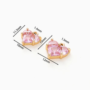 4pcs 18K Plated Brass Zircon Heart Charms Love Pendants DIY Jewelry Making