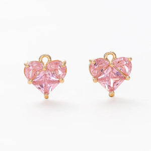 4pcs 18K Plated Brass Zircon Heart Charms Love Pendants DIY Jewelry Making