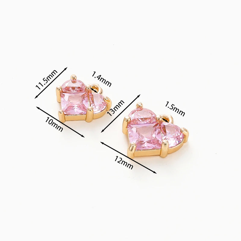 4pcs 18K Plated Brass Zircon Heart Charms Love Pendants DIY Jewelry Making