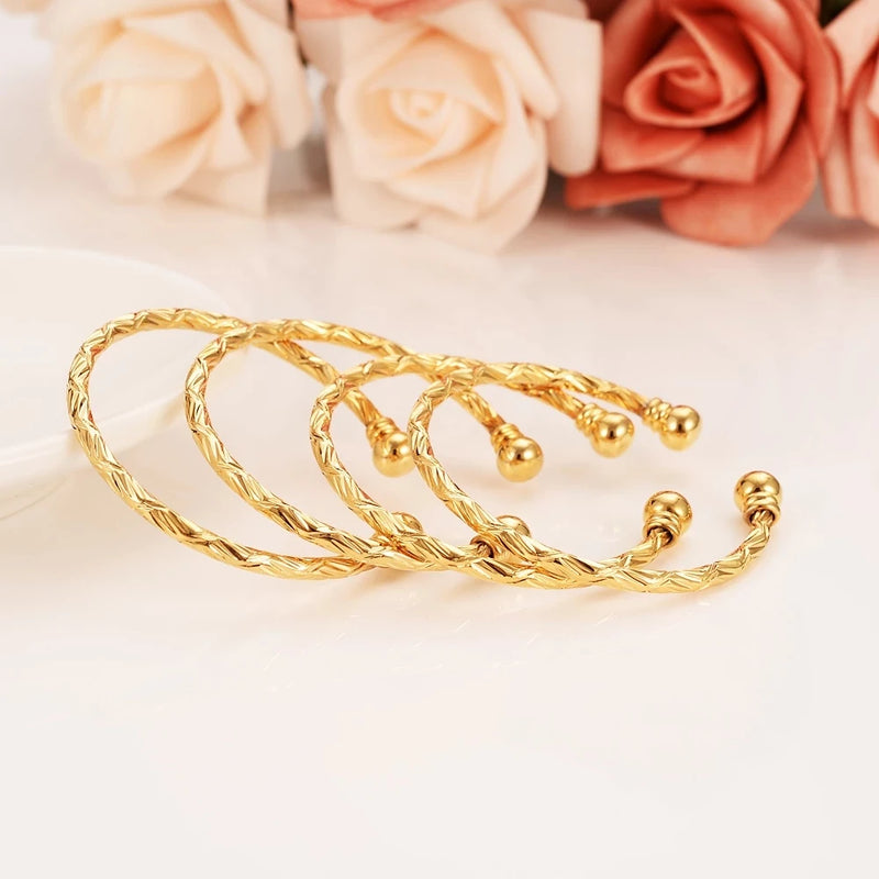 4pcs 24K Baby Bangles Dubai Kids Bracelet Child Jewelry Birthday Gift