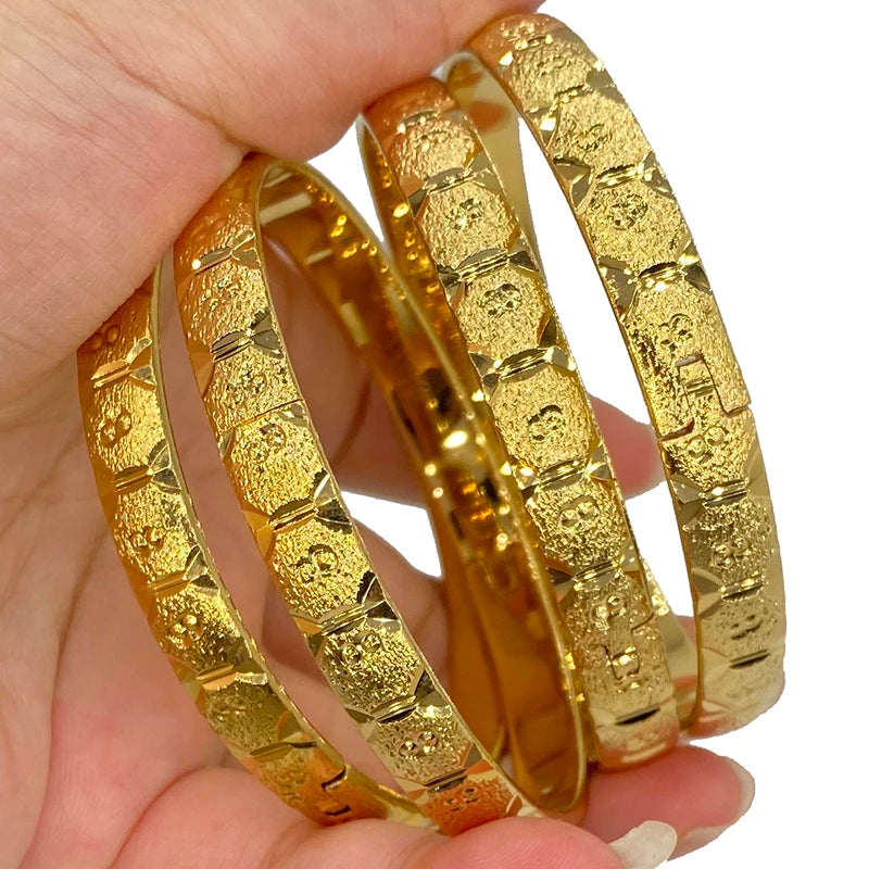 4pcs 24k Bangles Ethiopian Dubai Bangles Women Girls Party Gift Bracelet