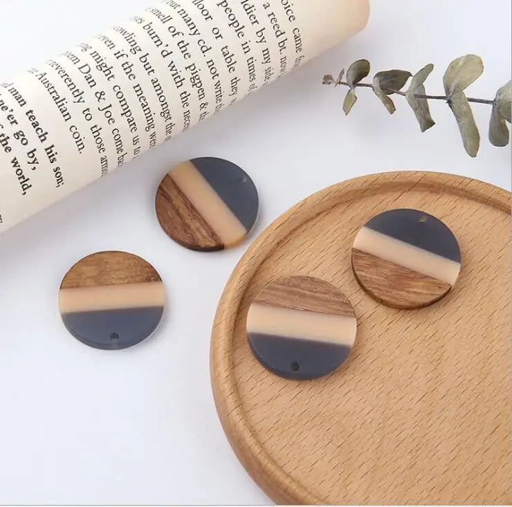 4pcs 28mm Splice Round Earring Charms DIY Jewelry Wood Charms