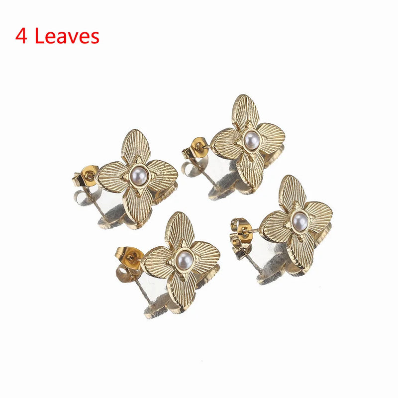 4pcs 18K Gold-Plate Flower Stud Earring Posts DIY Jewelry Supplies
