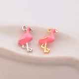 4pcs Flamingo Charms Enamel Silver Plated Animal Copper Pendants