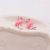 4pcs Flamingo Charms Enamel Silver Plated Animal Copper Pendants