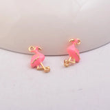 4pcs Flamingo Charms Enamel Silver Plated Animal Copper Pendants