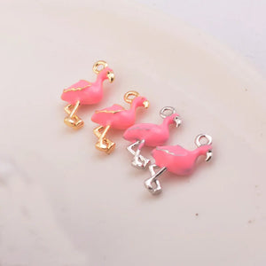 4pcs Flamingo Charms Enamel Silver Plated Animal Copper Pendants