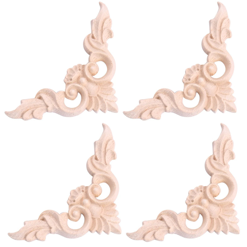 4pcs 8*8cm Wood Carved Onlay Furniture Home Decorations Unpainted Applique