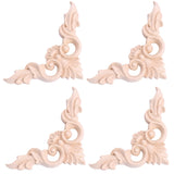 4pcs 8*8cm Wood Carved Onlay Furniture Home Decorations Unpainted Applique