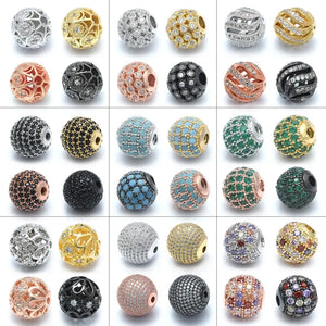 4pcs 8mm Mix Round Brass Zircon Ball Beads for DIY Jewelry Making