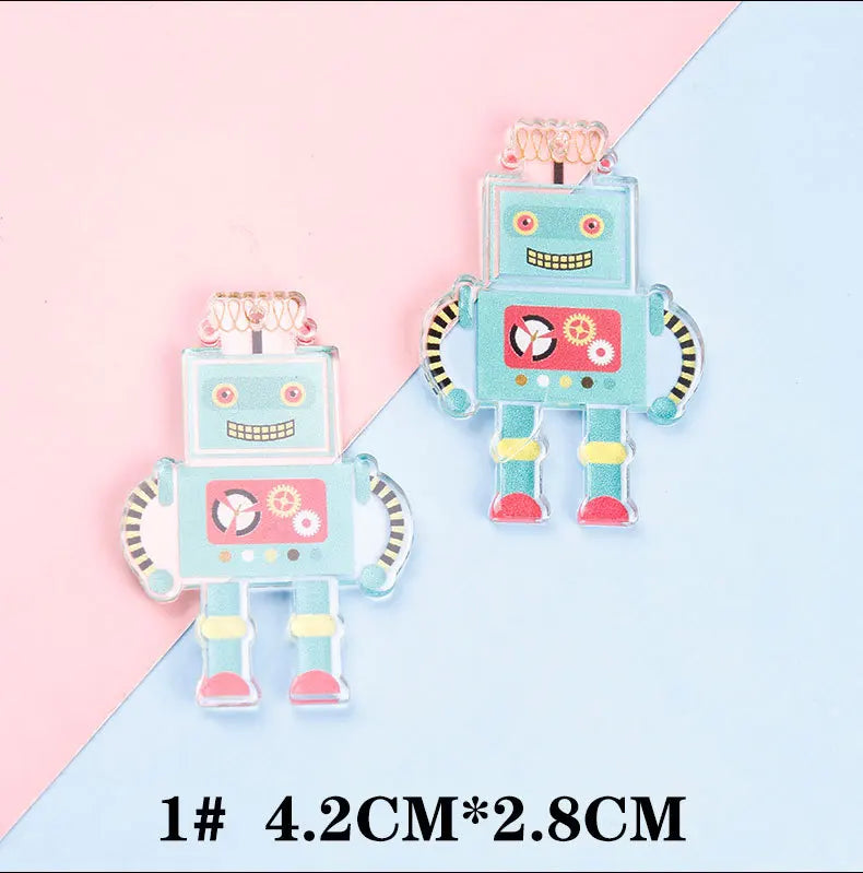 4pcs Acrylic Robot Charm Key Chain Jewelry Accessories DIY Pendant