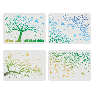 4pcs Birds Tree Branches Stencils Flying Bird Branches Stencil