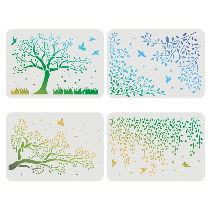 4pcs Birds Tree Branches Stencils Flying Bird Branches Stencil