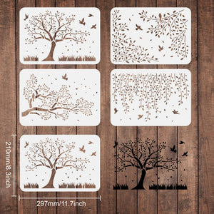 4pcs Birds Tree Branches Stencils Flying Bird Branches Stencil