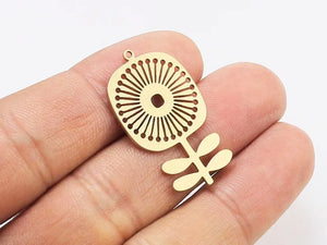4pcs Brass Sunflower Charm Pendant
