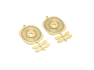 4pcs Brass Sunflower Charm Pendant