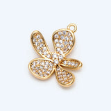 4pcs CZ Flower Charms 18mm, 18K Plated Brass, Earring Pendants
