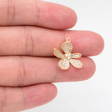 4pcs CZ Flower Charms 18mm, 18K Plated Brass, Earring Pendants