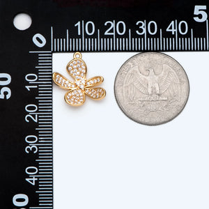 4pcs CZ Flower Charms 18mm, 18K Plated Brass, Earring Pendants