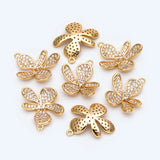 4pcs CZ Flower Charms 18mm, 18K Plated Brass, Earring Pendants