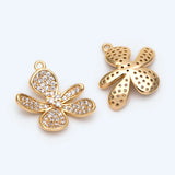 4pcs CZ Flower Charms 18mm, 18K Plated Brass, Earring Pendants