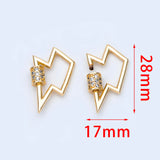 4pcs CZ Micro Pave Hook 28x17mm, 18K Plated Brass Lightning Shape Clasps