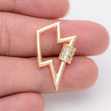 4pcs CZ Micro Pave Hook 28x17mm, 18K Plated Brass Lightning Shape Clasps