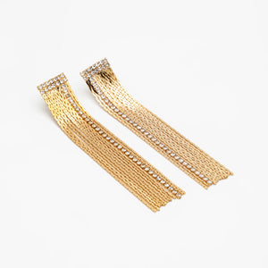 CZ Pave Tassel Earrings, Long Dangling Studs, Minimalist Jewelry