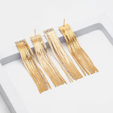 CZ Pave Tassel Earrings, Long Dangling Studs, Minimalist Jewelry