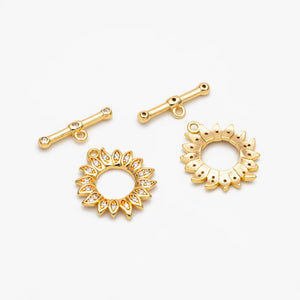 4pcs CZ Pave Flower Toggle Clasp, 18K Plated, DIY Jewelry Making Accessories