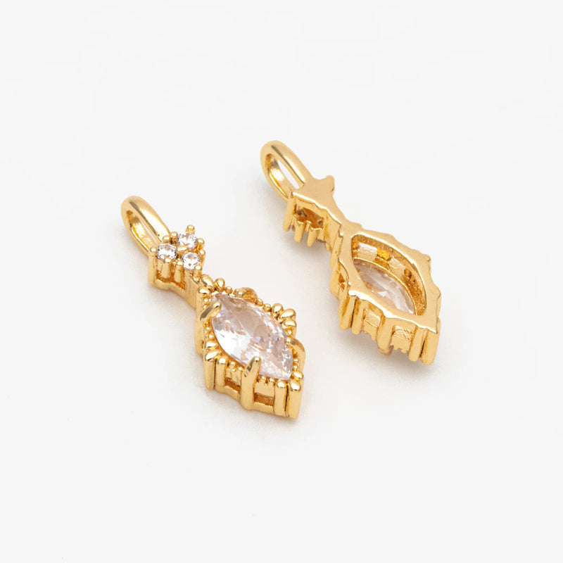 4pcs CZ Pave Marquise Charms, Plated Brass Horse Eye Charms