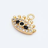 4pcs CZ Paved Evil Eye Charm, 10x8mm, Real Plated Brass Eye Charm