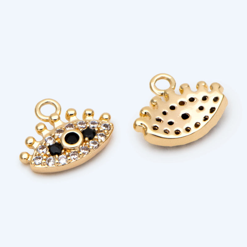 4pcs CZ Paved Evil Eye Charm, 10x8mm, Real Plated Brass Eye Charm