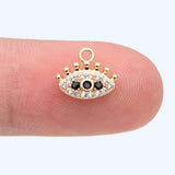 4pcs CZ Paved Evil Eye Charm, 10x8mm, Real Plated Brass Eye Charm