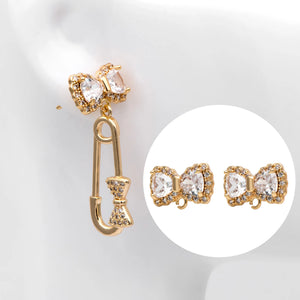 CZ Paved BowKnot Ear Posts, Plated Brass Stud Earrings