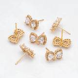 CZ Paved BowKnot Ear Posts, Plated Brass Stud Earrings