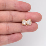 CZ Paved BowKnot Ear Posts, Plated Brass Stud Earrings