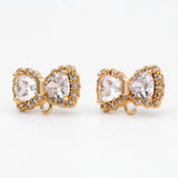 CZ Paved BowKnot Ear Posts, Plated Brass Stud Earrings
