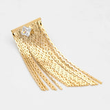 CZ Paved Chain Tassel Earrings, Dangling Studs