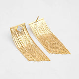 CZ Paved Chain Tassel Earrings, Dangling Studs