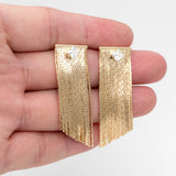 CZ Paved Chain Tassel Earrings, Dangling Studs