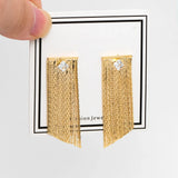 CZ Paved Chain Tassel Earrings, Dangling Studs