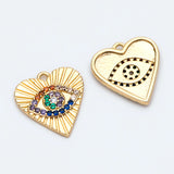 4pcs CZ Paved Colourful Heart Evil Eye Charm Pendant