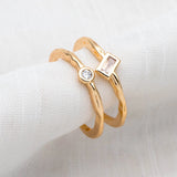 CZ Double Band Ring, Adjustable Minimalist Stacking Statement Ring